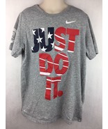 Nike Dri Fit Kid&#39;s Gray Just Do It USA American Flag Olympic T Shirt Size M - £11.18 GBP