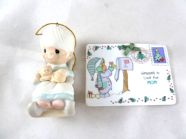 Precious Moments Porcelain girl in rocker w kitten + Love for Mom flat ornaments - £11.83 GBP