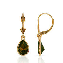 2 CT 14K Yellow Gold Bezel Set Pear Shape Alexandrite Leverback Dangle Earrings - £92.57 GBP