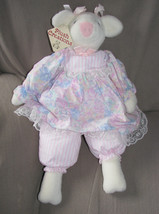 Plush Creations Inc Stuffed Plush Pig Cloth Lace Dress Floral Stripe Priscilla - £37.97 GBP