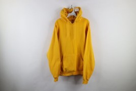 Vintage 90s Streetwear Mens Large Distressed Blank Hoodie Sweatshirt Yellow - £58.22 GBP