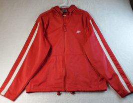 Speedo Hooded Jacket Mens Large Red White Stripe On Sleeve Pockets Logo ... - $6.42