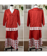 Lino USA 100% Linen Skirt Suit Orange White L - $39.60