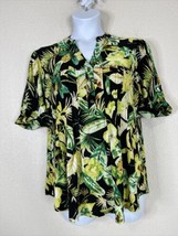 NWT Cocomo Womens Plus Size 1X Tropical Leaves Studded V-neck Top Elbow Sleeve - £21.52 GBP