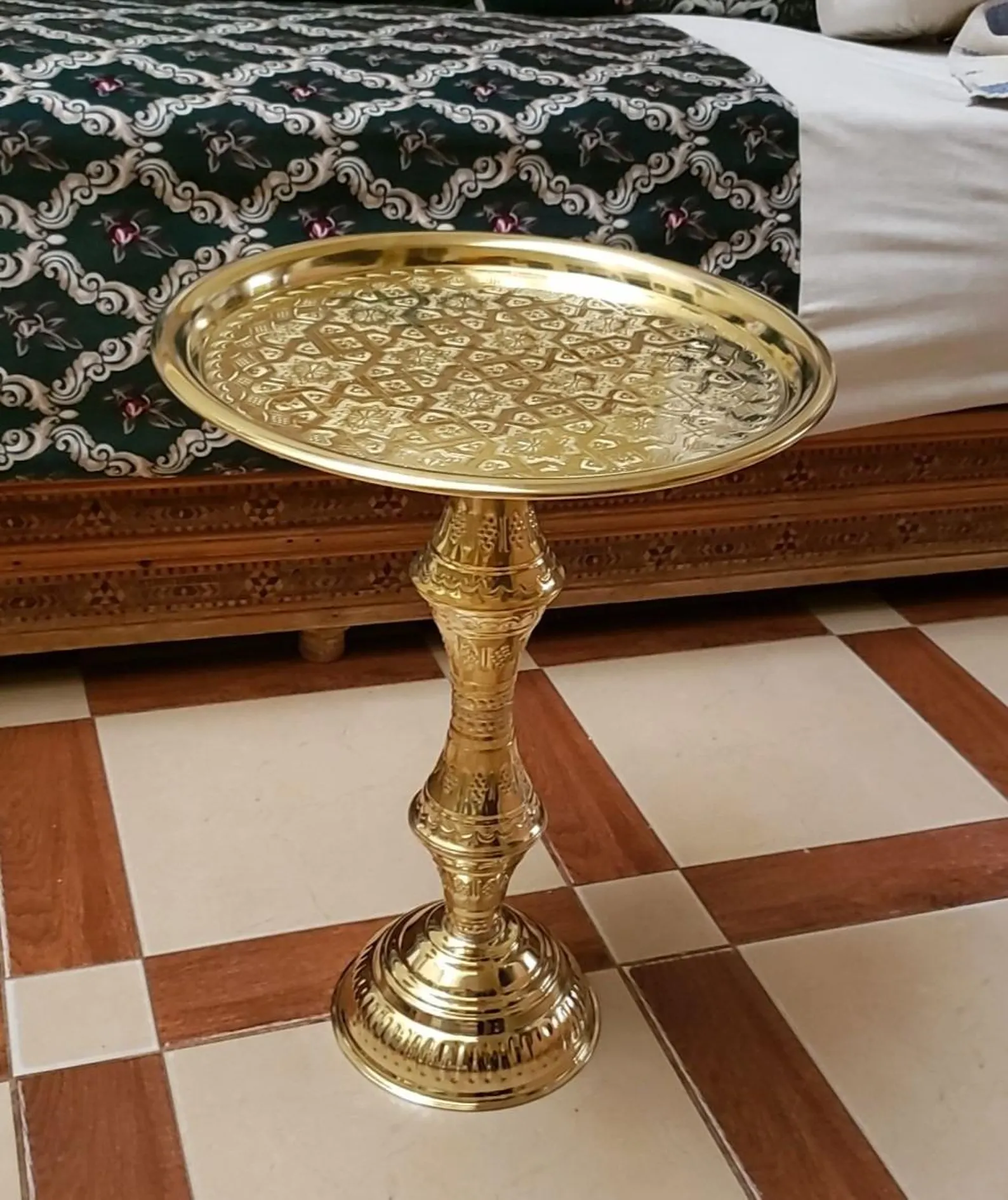 Handcrafted Moroccan Copper Tea Table | Traditional Engraved Brass Tray ... - $350.00