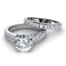 White Moissanite 3.20Ct Round Cut White Gold Plated Wedding Ring Set in Size 9 - £131.63 GBP
