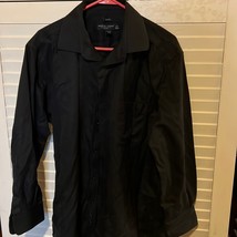 Pronto Uomo black cotton, long sleeve button front shirt, size 16.5, 32/33. - $13.72