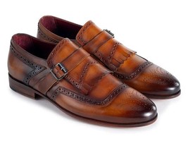 Paul Parkman Mens Shoes Brown Bordeaux Kiltie Leather Monkstrap Handmade... - $434.99