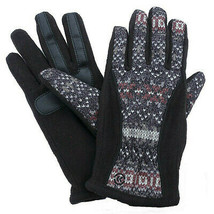 Isotoner Black Gray Print Matrix Fleece Nylon Smar Touch Therm Aflex Gloves M L - £20.08 GBP