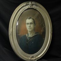 1918 WWI Hand Painted Navy Sailor Photo Oil Oval Bubble Glass Frame USA ... - $225.39