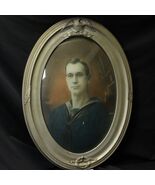 1918 WWI Hand Painted Navy Sailor Photo Oil Oval Bubble Glass Frame USA ... - $317.51 CAD