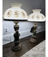 Pair Of L&amp;L WMC Eagle Lamps Milk Glass Floral GWTW Vintage MCM Regency P... - $9,423.60 MXN