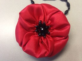 New Handmade Fabric Red Poppy 3.5&quot; Crystal Flower Pendant Necklace Brooch Pin - £11.83 GBP+