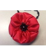 New Handmade Fabric Red Poppy 3.5&quot; Crystal Flower Pendant Necklace Brooc... - £11.89 GBP+