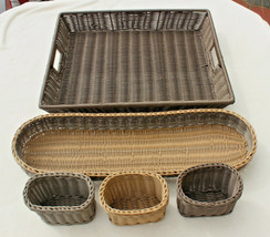 New 5 Piece Rattan Reinforced Tray &amp; Oval Basket Set Thirty One (?) - £19.69 GBP