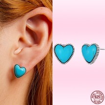 Bamoer 925 Silver Fashion Process Crack Turquoise Heart Ear Studs Earrings for W - £17.42 GBP