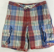 Polo Ralph Lauren Swim Trunks Plaid Red Blue Cargo Shorts Men&#39;s Size 34 No Liner - £8.12 GBP
