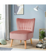 Armless Accent Chair Velvet Button Tufted Wooden Legs Modern Pink Living... - £87.85 GBP