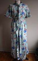 Vintage M Intimate Fashions Blue Wamsutta Floral Ruffle House Dress Robe... - $27.36