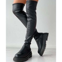 DORATASIA  New Female Platform Thigh High Boots Fashion Slim Chunky Heels Over T - £59.51 GBP