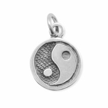 Oxidized Yin-Yang Round Disk Charm Neck Piece Men Women Gift 14K White Gold Over - £18.99 GBP