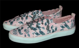 SPERRY Crest Vibe Pink &amp; Grey Lobster Leather Laces Memory Foam Shoes Wm... - $48.99