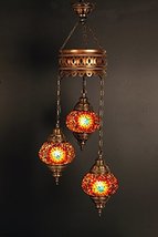 (Height: 23.6 in) Mosaic Chandelier Set 3 Globes, Handmade Authentic Tiffany Lig - £85.22 GBP