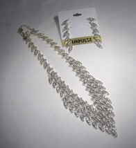 IMPULSE Jewelry Silver Clear Rhinestone Statement Necklace Earrings Set C3713 - £23.72 GBP