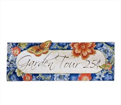 Garden Tour Wall Plaque Ceramic with 25 Cents Wording 14" Long Blue Fence Gate image 1