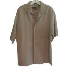 Mens M Bill Blass Premium Tan Shirt Short Sleeve Rayon Blend Classic - £19.12 GBP