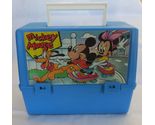 Vintage Mickey Minnie Mouse Goofy Skateboarding Plastic Blue Lunch box &amp;... - $21.99