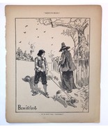 Antique  Engraving Print Boy Walking Dog past Witch (Page from Book) Bew... - $45.00