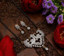Gold Plated Indian Mangalsutra AD CZ Black Bead Women Choker Chain Jewelry - £22.77 GBP