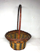 Round Straw Rattan &quot;Colorful!&quot;  Basket w/ &quot;Tall Hoop Handle!&quot; - 6.5&quot;x6.5&quot;x12&quot; - £11.22 GBP