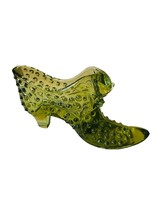 Fenton Art Glass Shoe Figurine Secret Slipper Boot cat Olive Green hobna... - £23.70 GBP