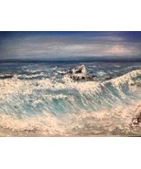 Seascape and a seagull oil painting hand made,waves,stones and a beach.S... - £235.68 GBP
