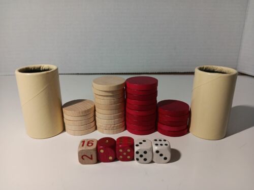 Backgammon Board Game 1975 Wood Dice Tokens Shaker Cups Selchow Righter Vintage - $11.83