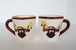 Pair of adorable vintage peek-a-boo Christmas moose mugs - £19.53 GBP