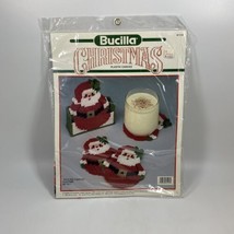 Bucilla &quot;Roly-Poly Santa&#39;s&quot; Christmas Plastic Canvas 6 Coasters and Holder Kit - £11.11 GBP