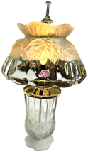 Clear Crystal Glass Boudoir Parlor Table Lamp Floral Design made in portugal 14&quot; - £40.59 GBP