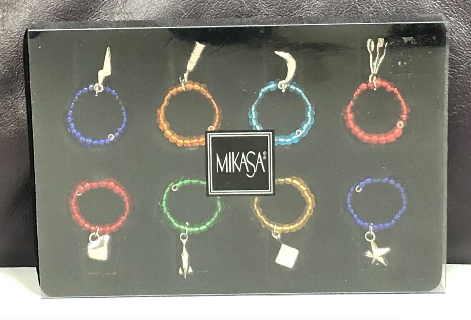 NEW Set of 8 assorted designs MIKASA Wine Glass Charms Stemware Markers NIB - £11.81 GBP
