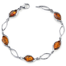 Sterling Silver Baltic Amber Marquise Bracelet - £98.50 GBP