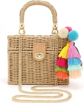 Handwoven Rattan Bag with tassel Ornaments - £41.06 GBP