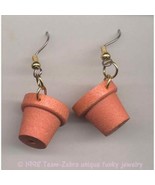 Cute Funky Terra Cotta FLOWER POT EARRINGS Garden Planter Charms Novelty Jewelry - $4.87