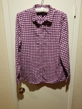 LANDS&#39; END Plum &amp;  White Gingham Check Long Sleeve Flannel Shirt Women&#39;s... - £18.99 GBP