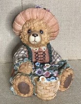 Cottagecore Teddy Bear Holding Flower Basket Piggy Bank With Secret Comp... - $21.78