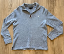 Vtg Polo Ralph Lauren M Powder Blue 1/4 Zip Micro-Ribbed Pullover Cotton... - $44.54