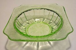 JEANETTE DEPRESSION URANIUM SQUARE CEREAL BOWL GREEN ADAM PATTERN image 2