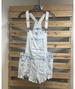 Hollister California Light Wash Distressed Boyfriend Overall Short Size ... - €12,73 EUR