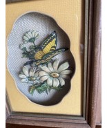 Rare 3-D  Enamel Butterfly Flowers Wall Art Pop-Outs Framed Vintage shad... - $60.51 CAD
